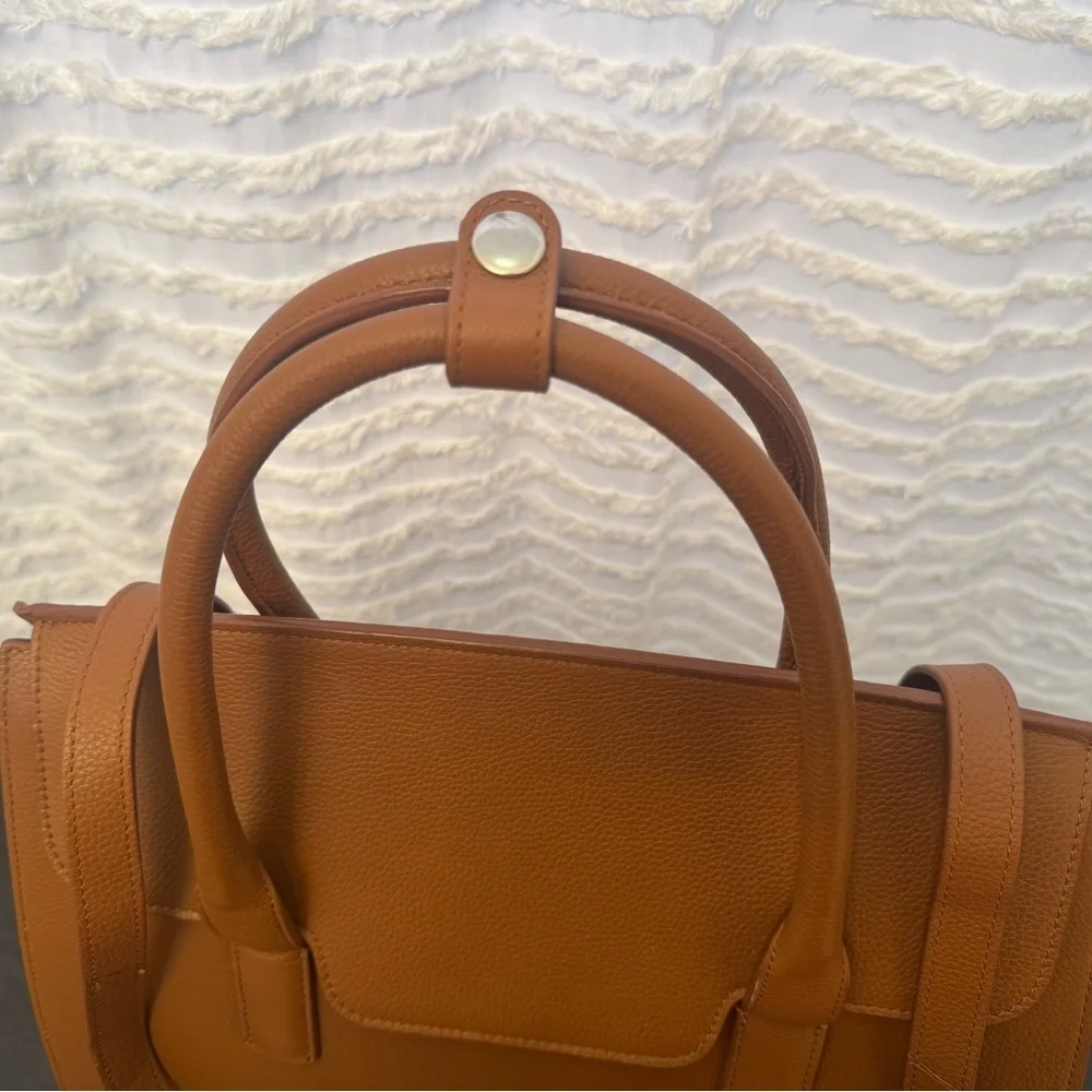 Tan Leather Laptop Tote - Structured Women's Work Bag by Wool and Oak